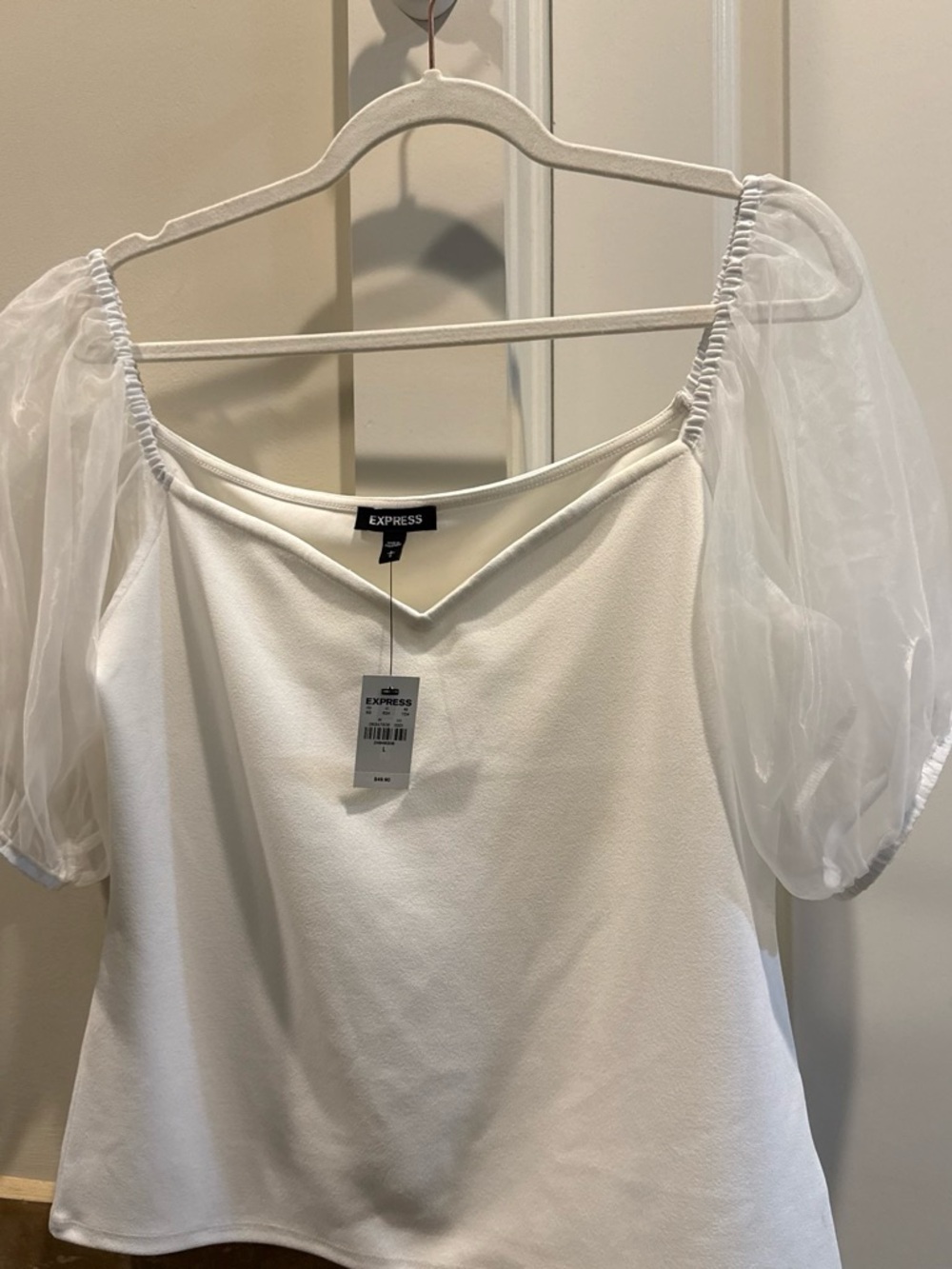 Express White Off-Shoulder Puff Sleeve Top